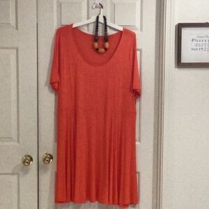 Orange Pleated Short Sleeve Dress
